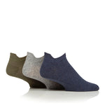 Load image into Gallery viewer, 3 Pairs Mens Cotton Trainer Socks - Navy/Grey/Khaki
