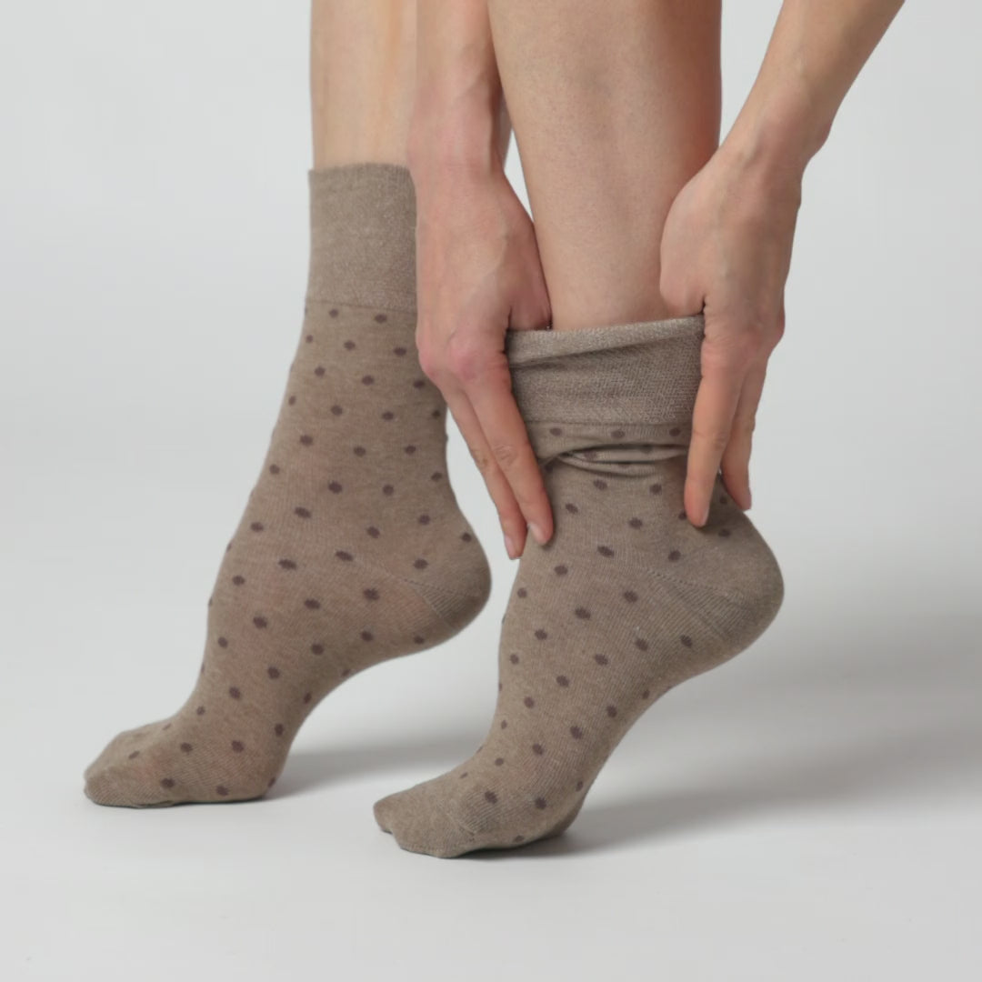 6 Pairs Ladies Digital Dots Cotton Socks - Brown/Neutral