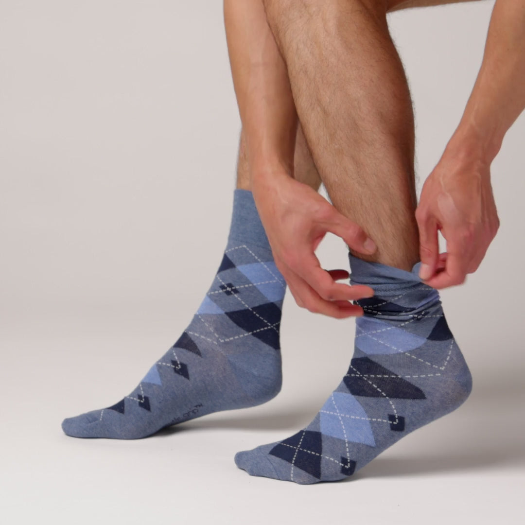 6 Pairs Men's Argyle Cotton Socks - Leven Navy/Denim