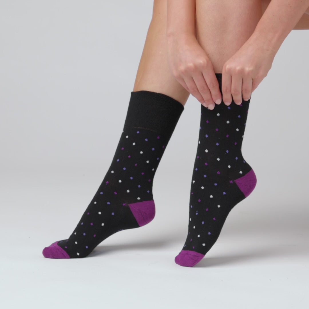 6 Pairs Ladies Cotton Socks - Enchantment Black