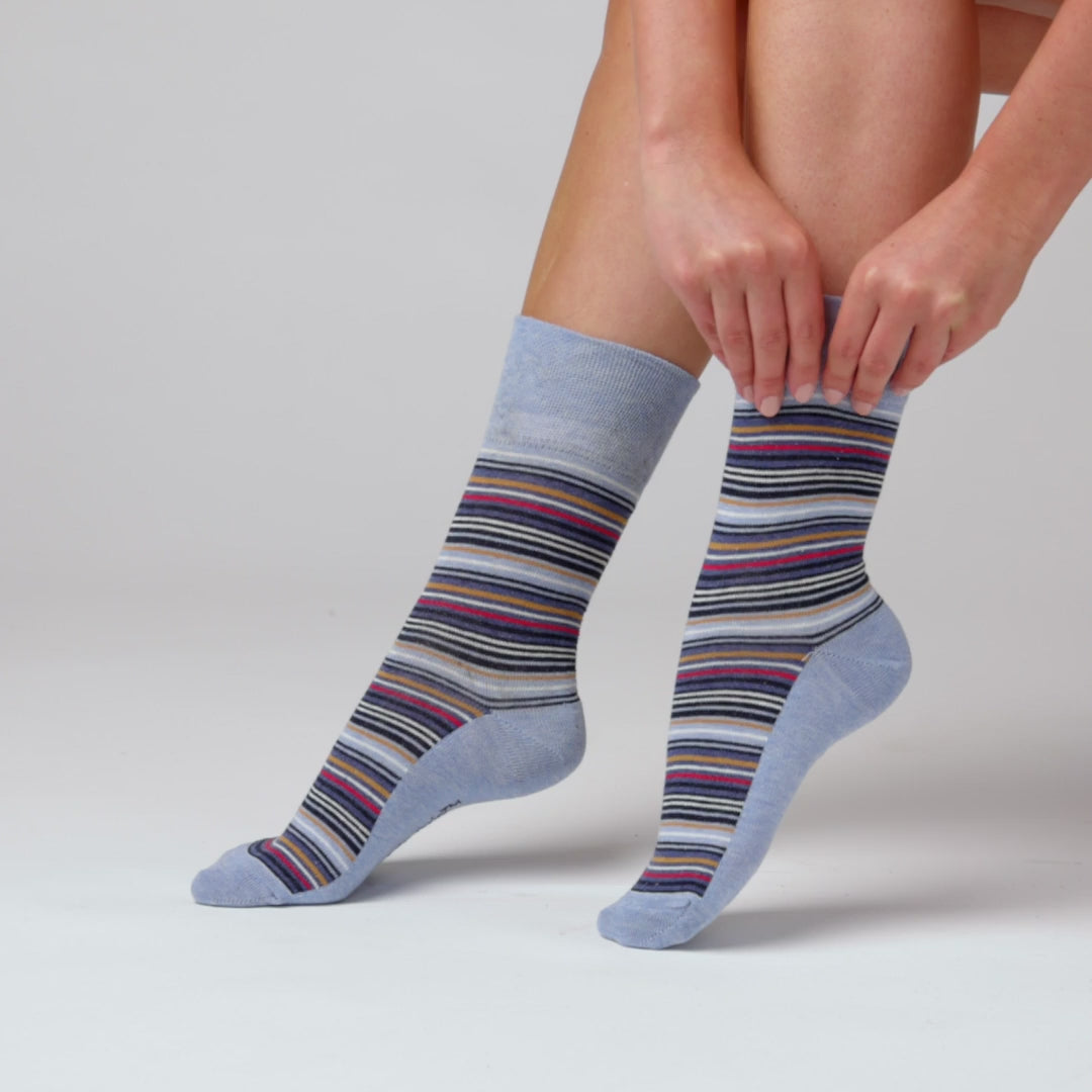 6 Pairs Ladies Cotton Socks - Intellect Navy/Denim