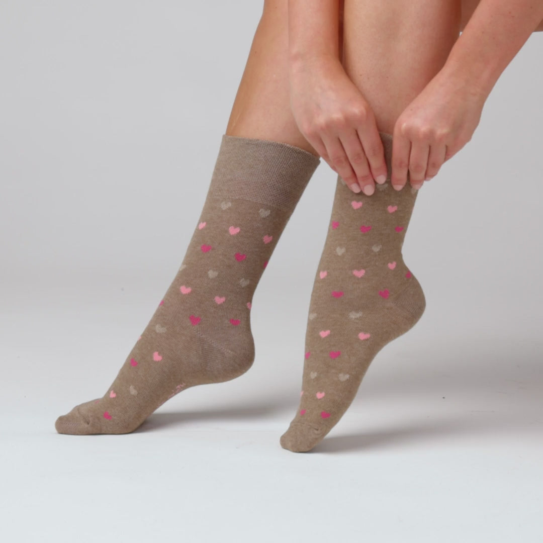 6 Pairs Ladies Cotton Socks - Brown/Natural