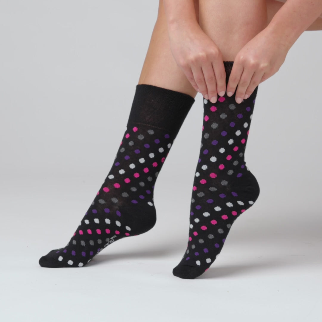 6 Pairs Ladies Bamboo Socks - Black/Berry