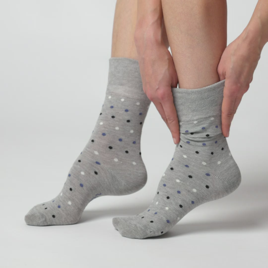 6 Pairs Ladies Cotton Socks - Denim Polka Dots