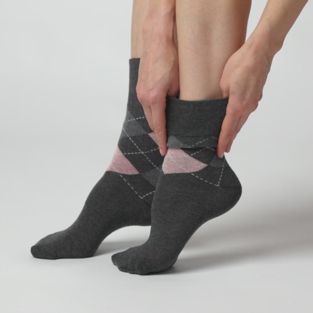 6 Pairs Ladies Highlands Argyle Cotton Socks - Grey