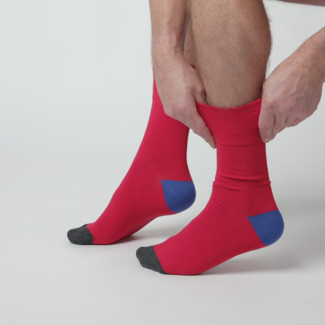 6 Pairs Men's Colourburst  Cotton Socks - Hybrid Blue/Red