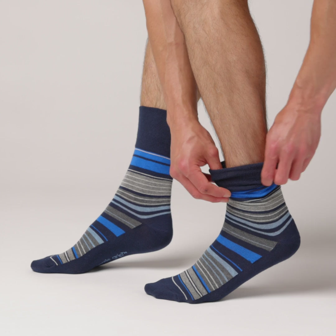 6 Pairs Men's Cotton Socks - Navy Stripe