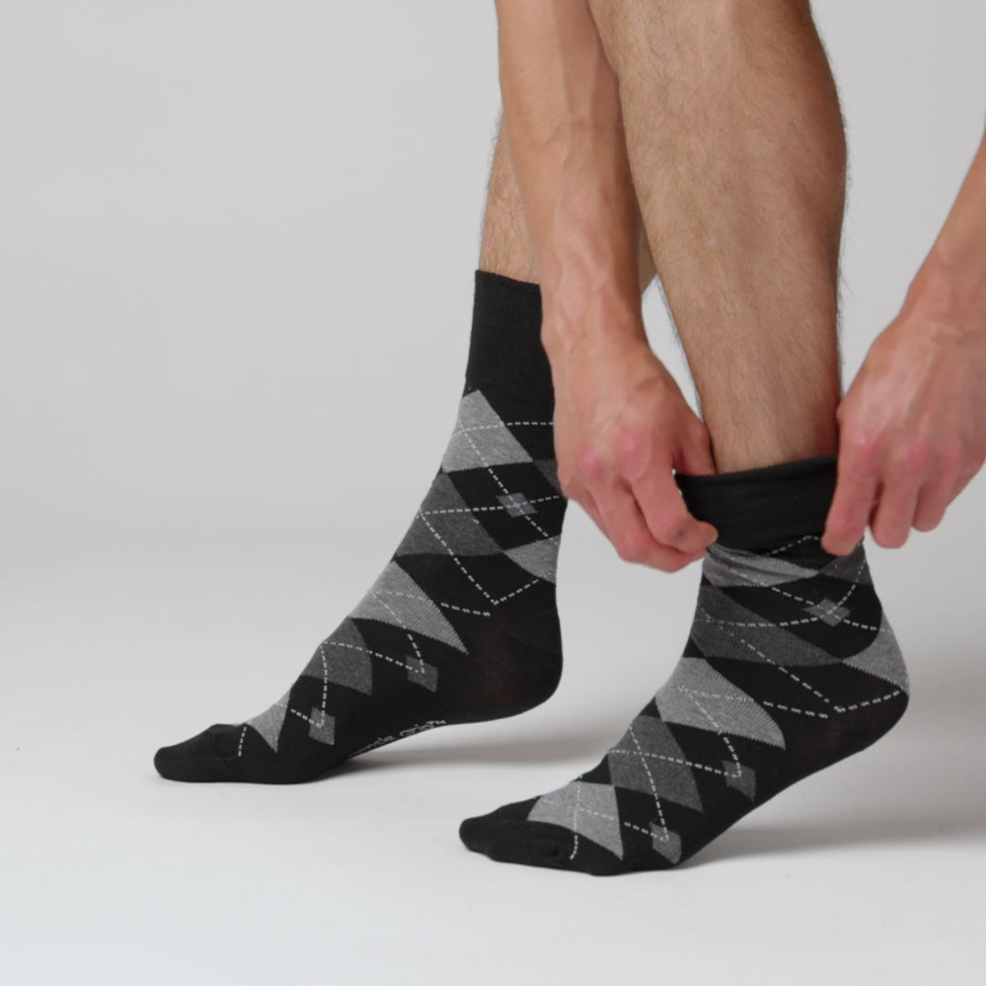 6 Pairs Men's Argyle Cotton Socks - Leven Black/Charcoal