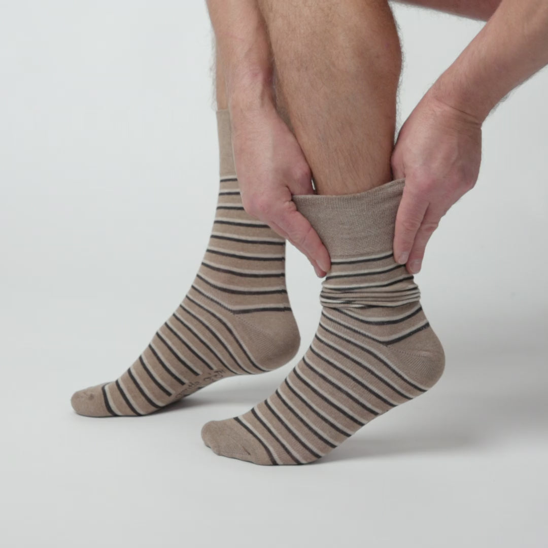 6 Pairs Men's Litha Varied Stripe Cotton Socks - Brown