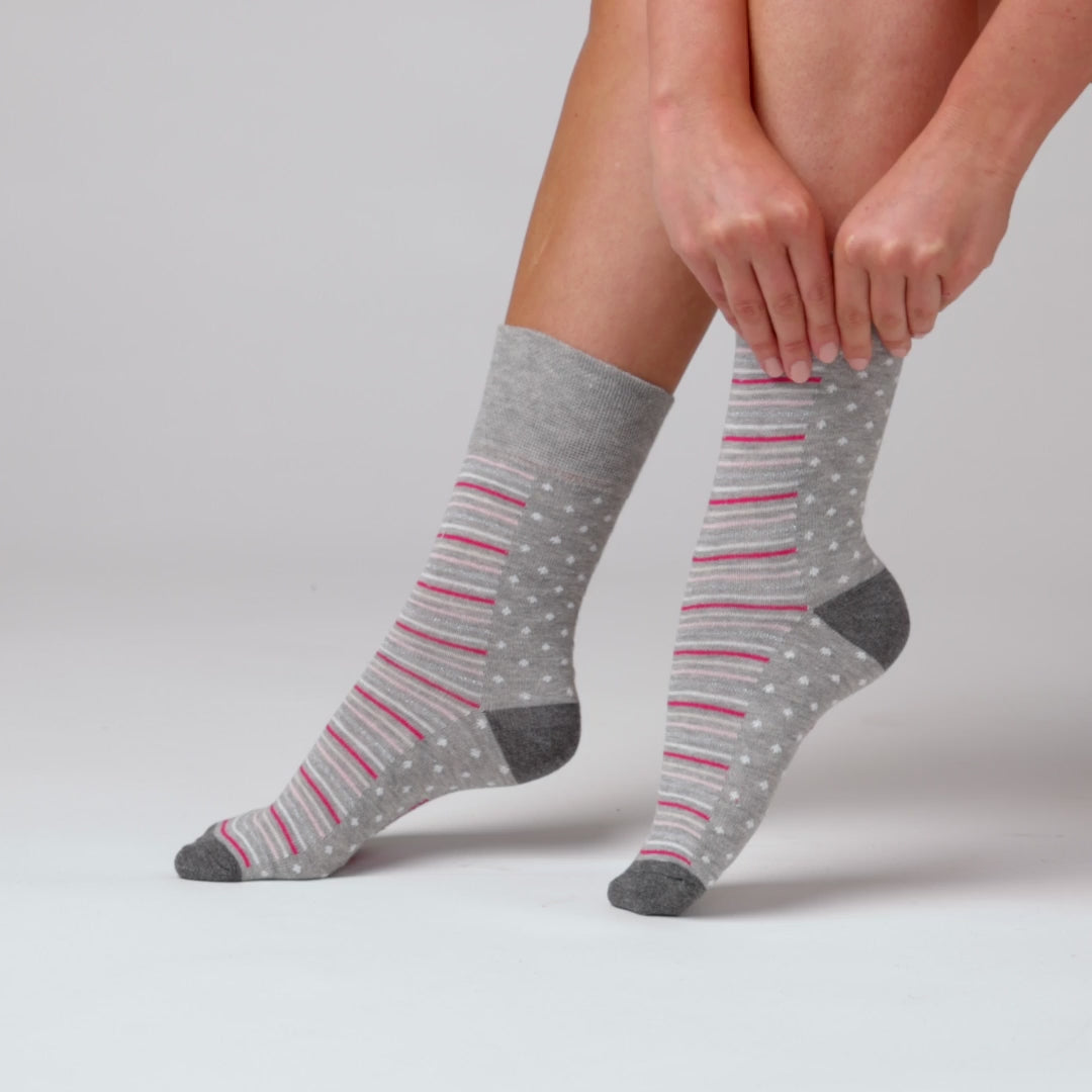 6 Pairs Ladies Cotton Socks - Celia Spot/Stripe