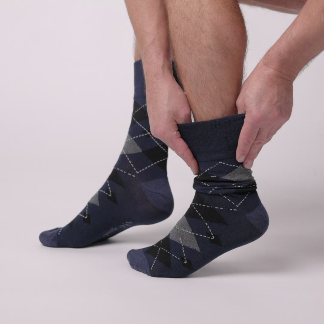 6 Pairs Men's Argyle Cotton Socks - Leven Black Mix