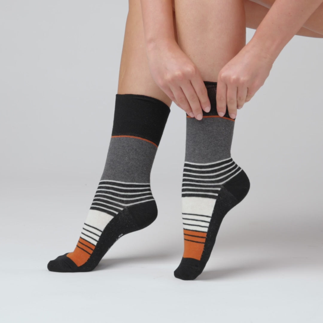 6 Pairs Ladies Cotton Socks - Sedimentary Stripe