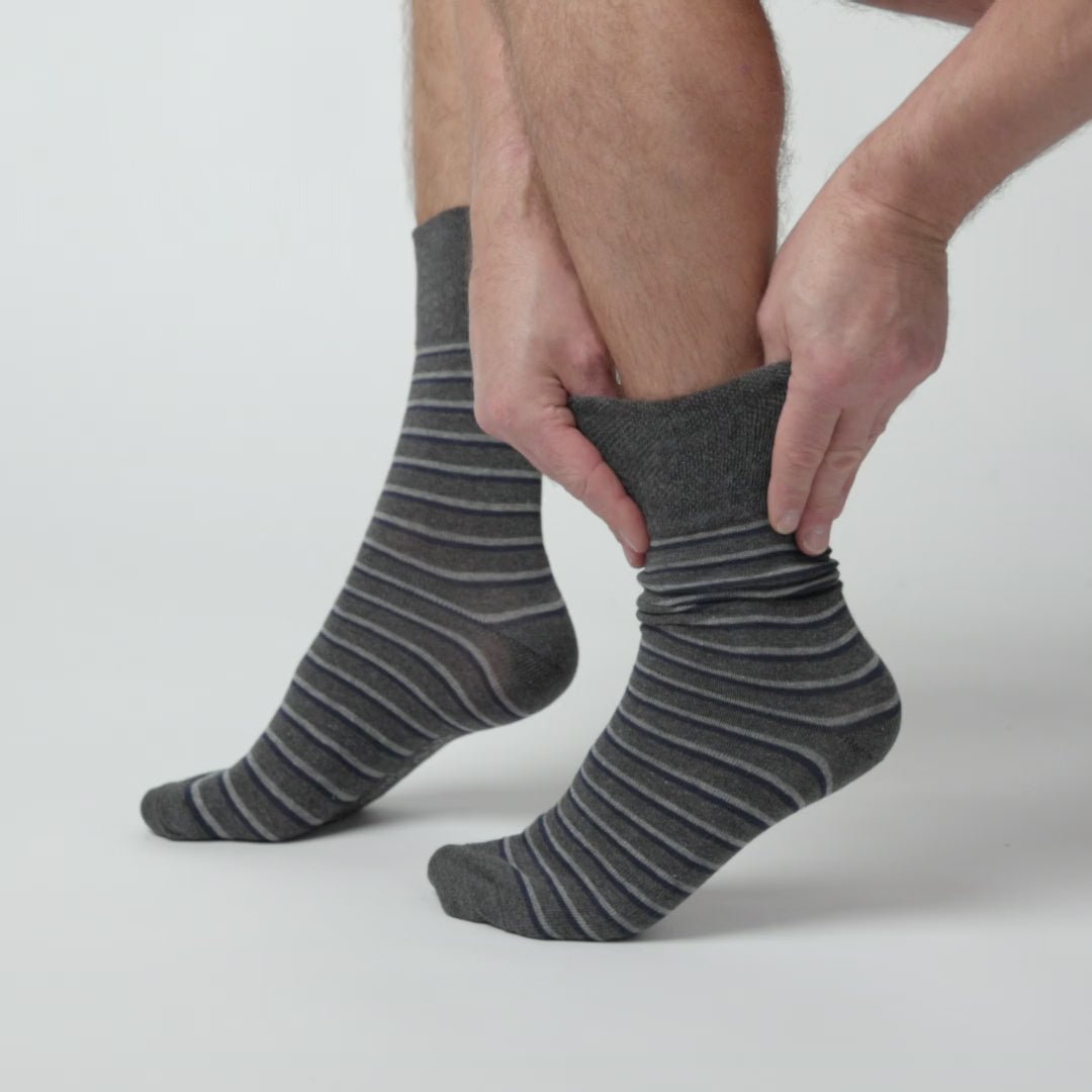 6 Pairs Men's Litha Varied Stripe Cotton Socks - Black Mix