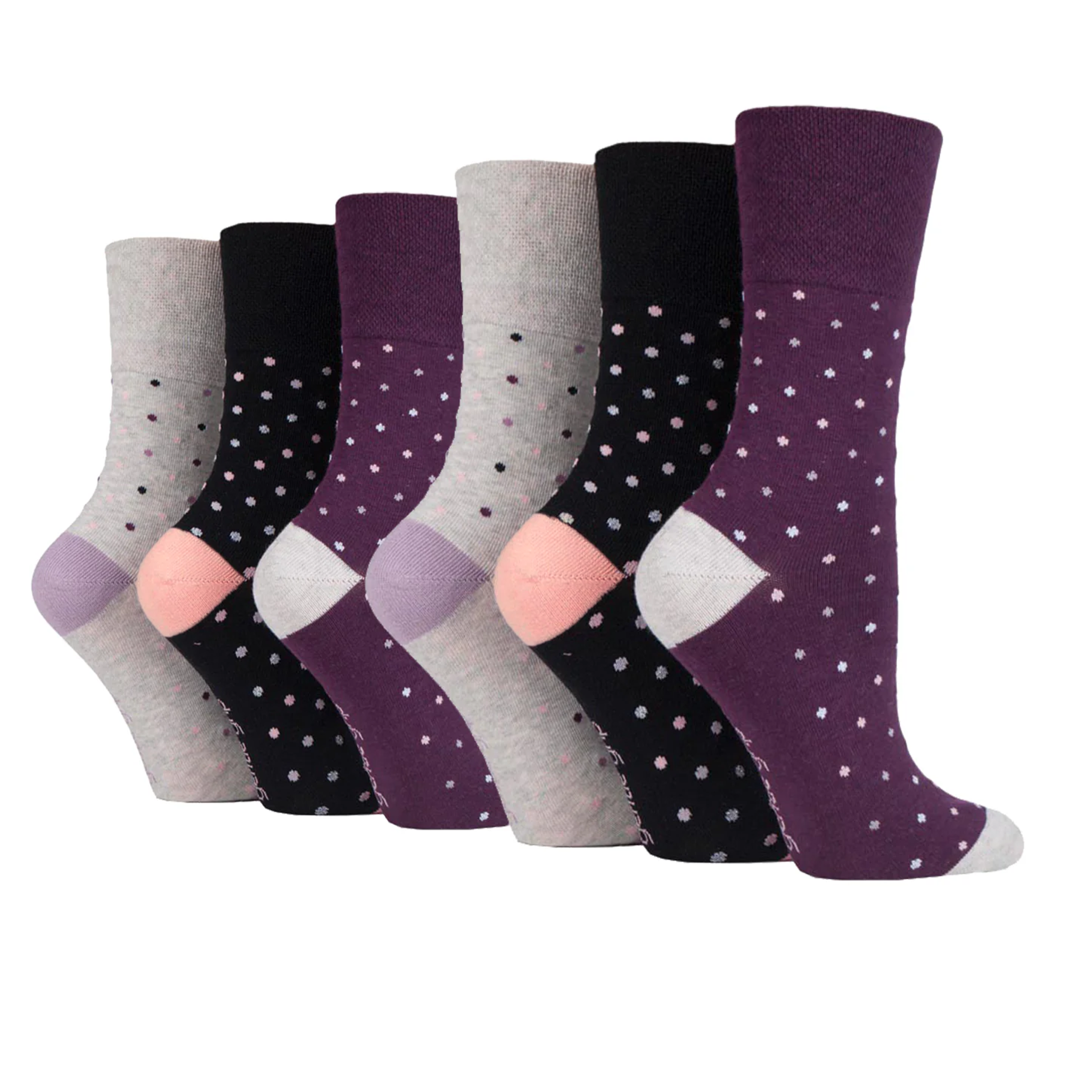 6 Pairs Ladies Cotton Socks - Ritz Black/Grey/Plum