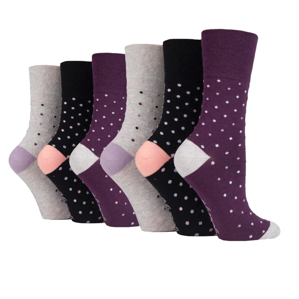 6 Pairs Ladies Cotton Socks - Ritz Black/Grey/Plum