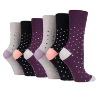 6 Pairs Ladies Cotton Socks - Ritz Black/Grey/Plum