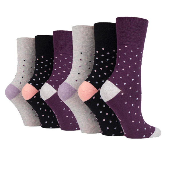 6 Pairs Ladies Cotton Socks - Ritz Black/Grey/Plum