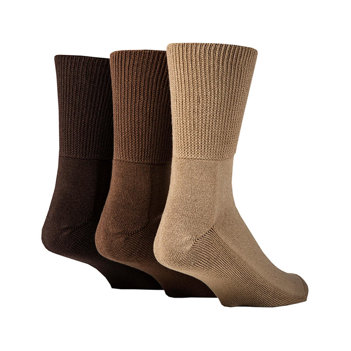 3 Pairs Cushion Foot Bamboo Diabetic Socks - Brown Mix