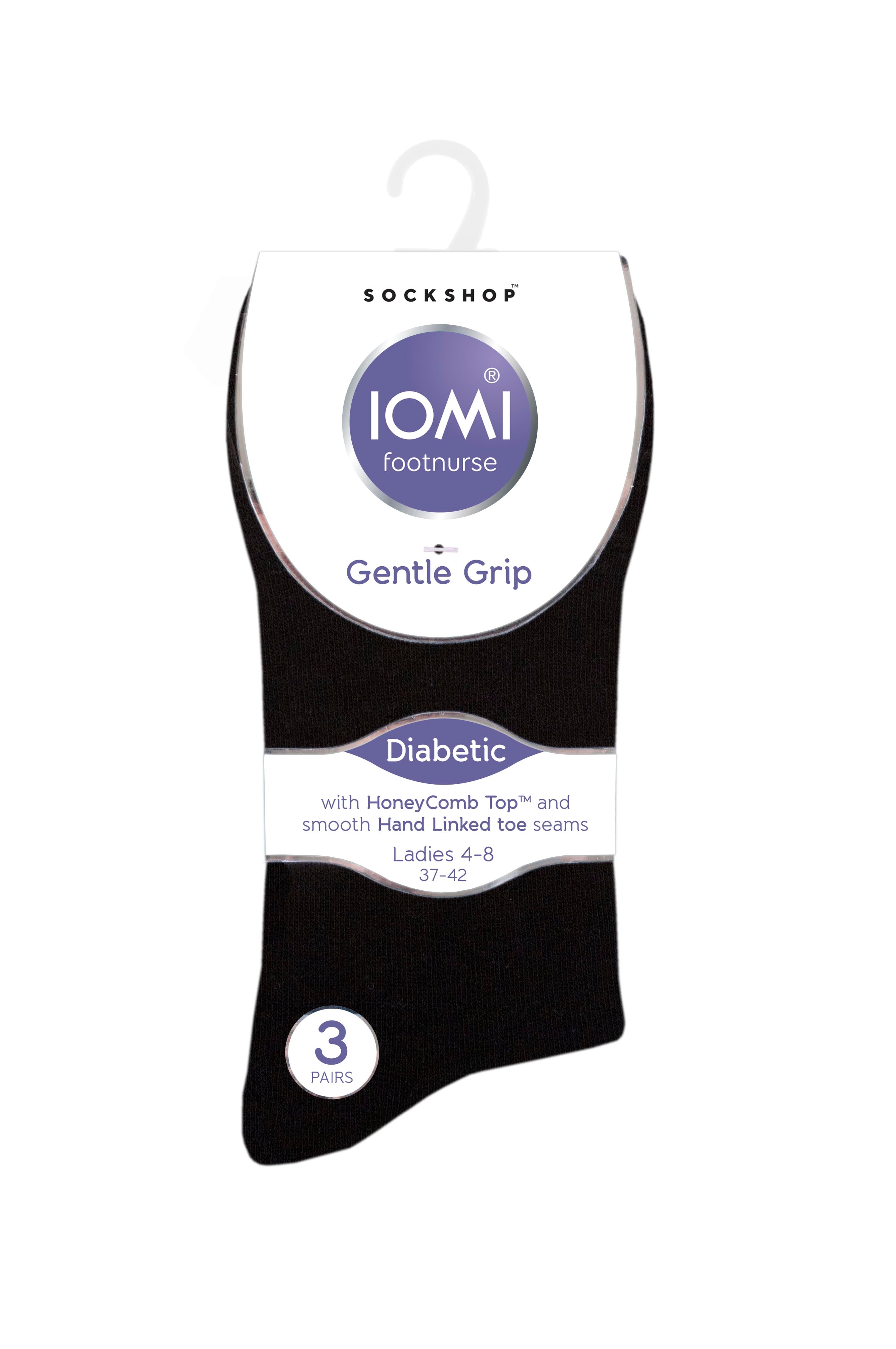 6 Pairs Ladies IOMI FootNurse Gentle Grip Diabetic Socks - Black