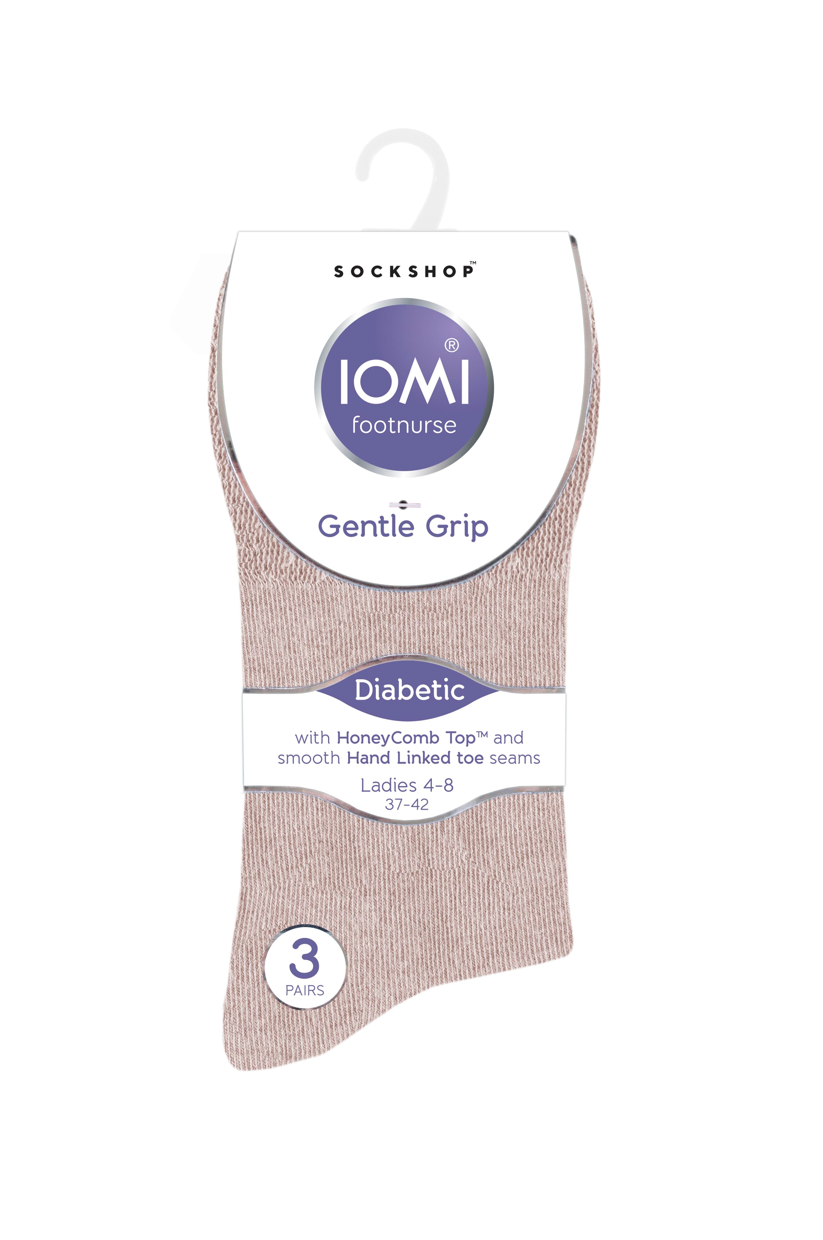 6 Pairs Ladies IOMI FootNurse Gentle Grip Diabetic Socks - Natural Mix