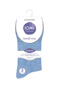 6 Pairs Ladies IOMI FootNurse Gentle Grip Diabetic Socks - Blue/Grey