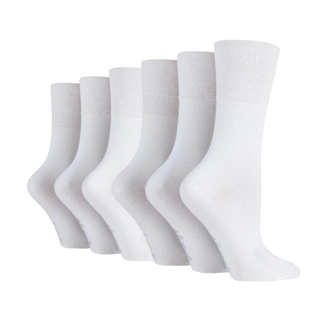 6 Pairs Ladies IOMI FootNurse Gentle Grip Diabetic Socks White