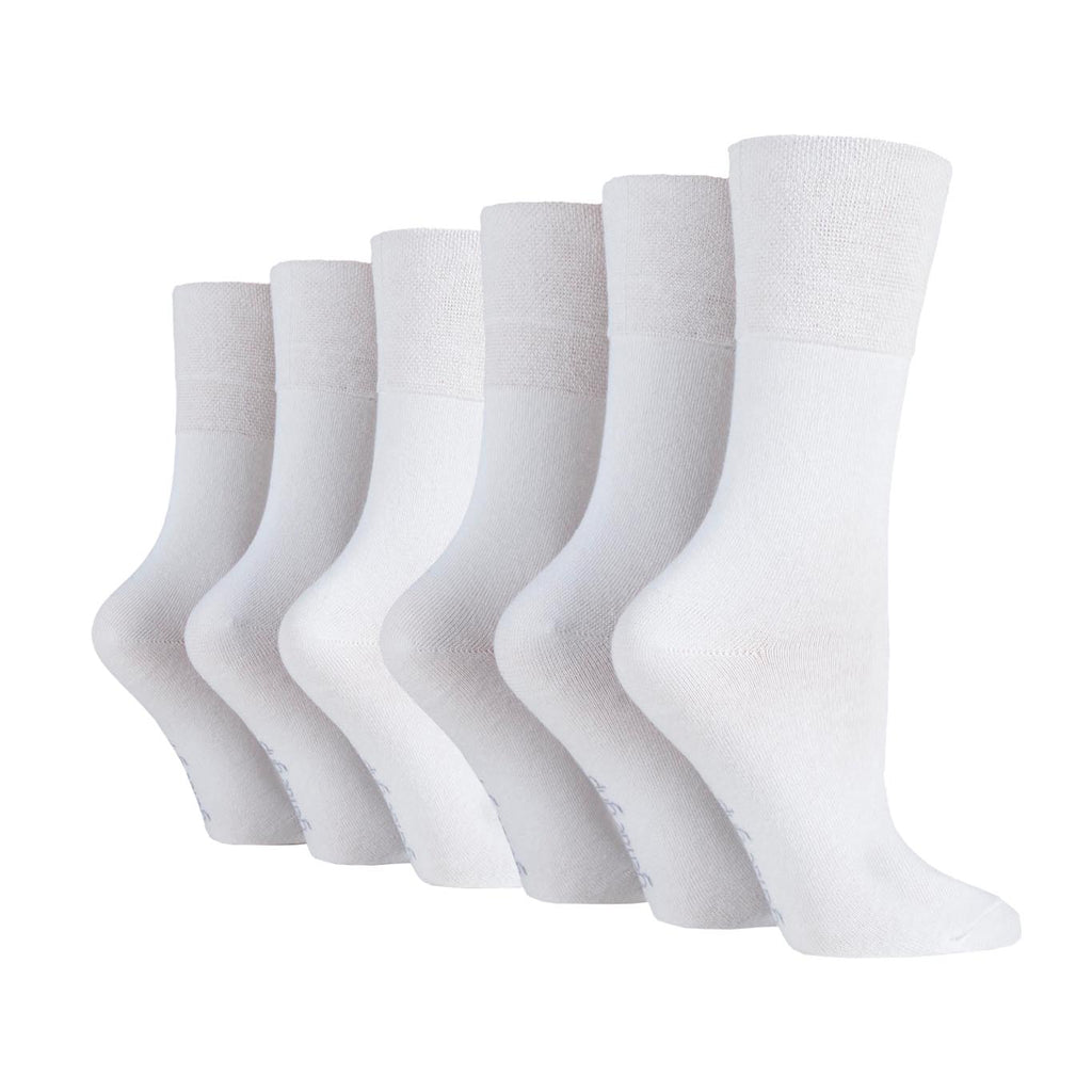 6 Pairs Ladies Gentle Grip Plain Cotton Socks - White