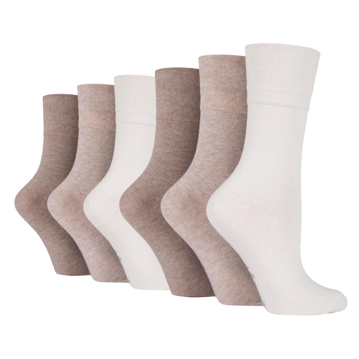 6 Pairs Ladies Diabetic Socks - Light Brown Mix