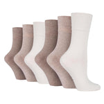 Load image into Gallery viewer, 6 Pairs Ladies IOMI FootNurse Gentle Grip Diabetic Socks - Light Brown Mix
