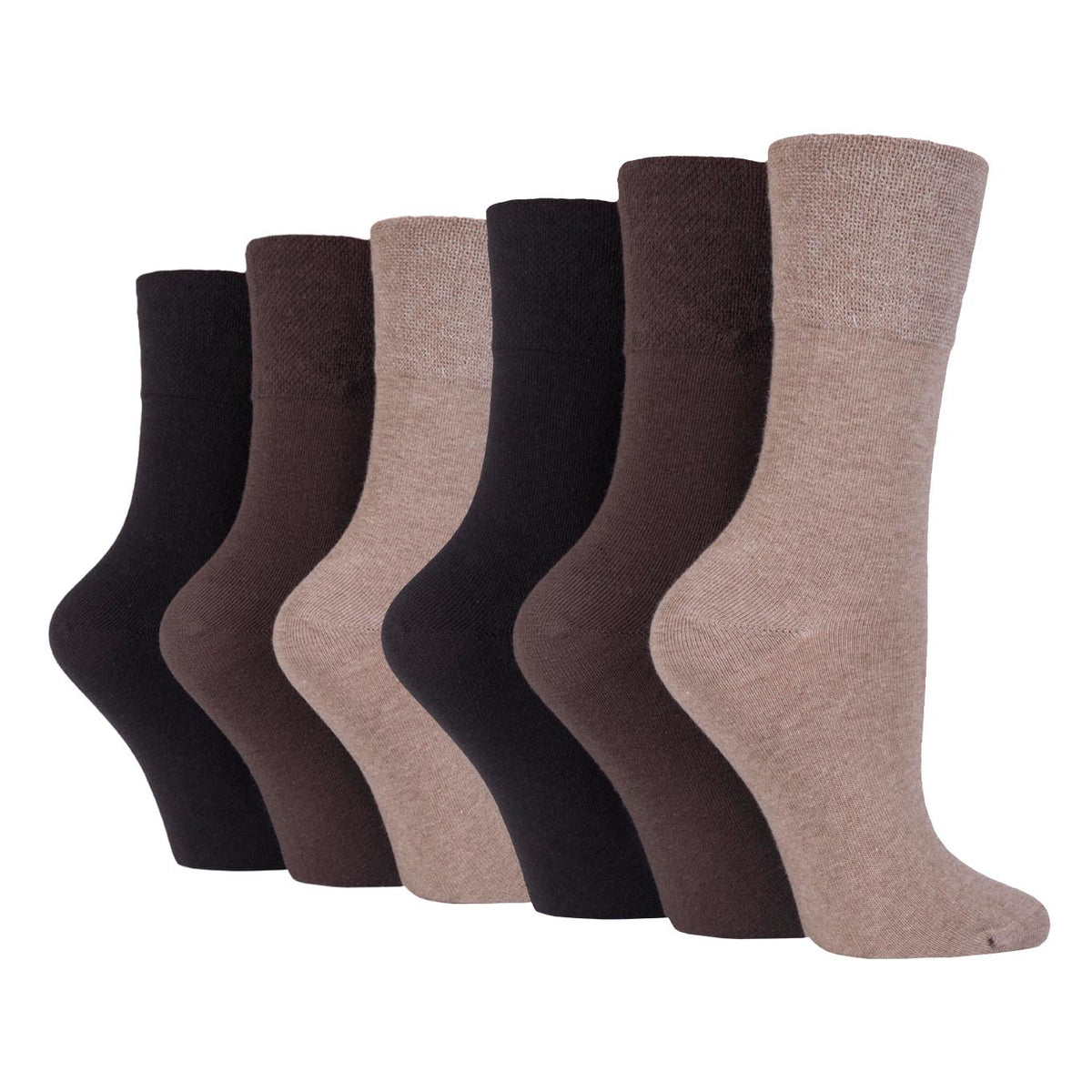 6 Pairs Ladies Diabetic Socks - Dark Brown Mix