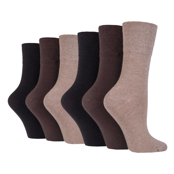 6 Pairs Ladies Diabetic Socks - Dark Brown Mix