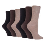 Load image into Gallery viewer, 6 Pairs Ladies IOMI FootNurse Gentle Grip Diabetic Socks Dark - Brown Mix
