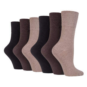 6 Pairs Ladies IOMI FootNurse Gentle Grip Diabetic Socks Dark - Brown Mix