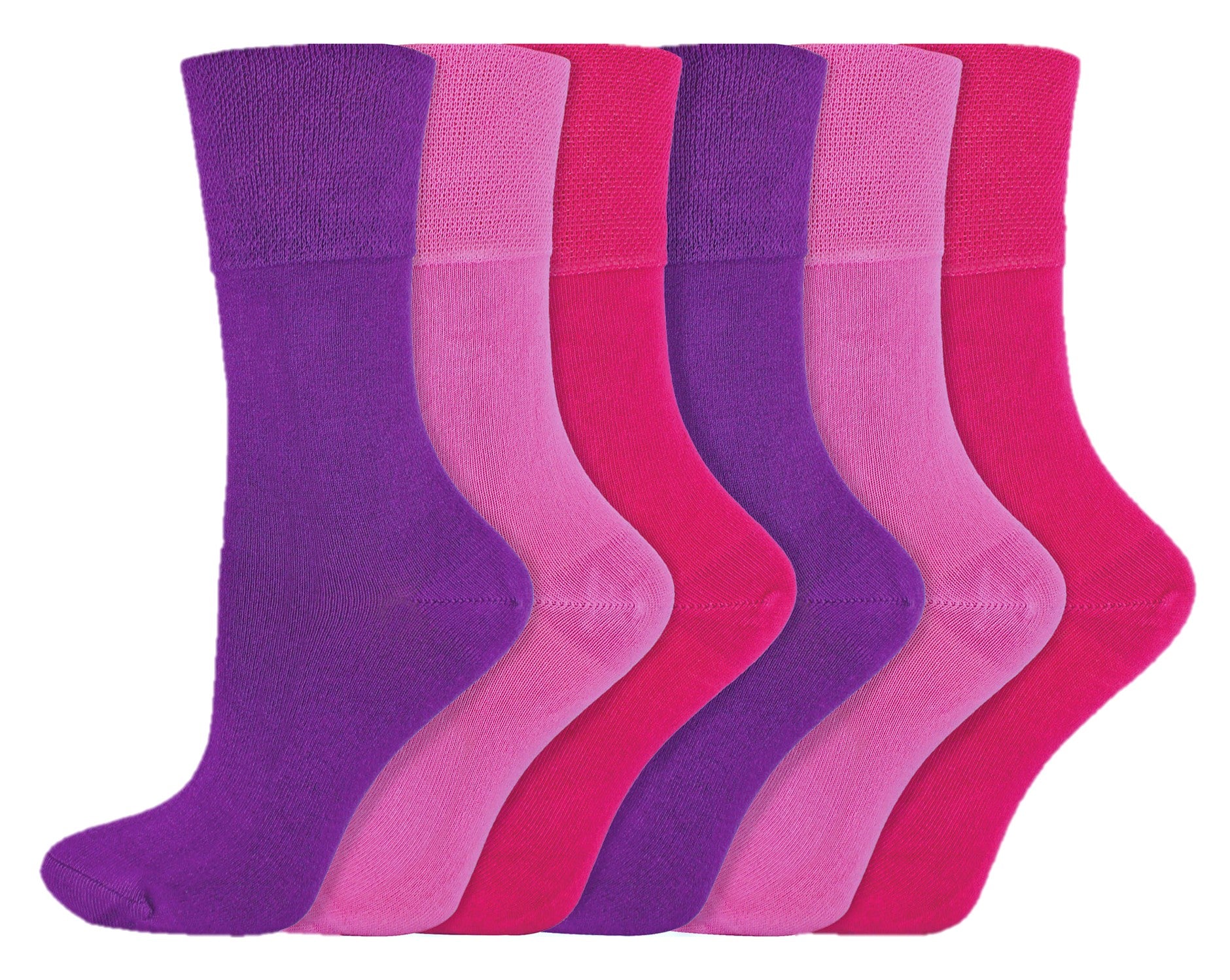 6 Pairs Ladies IOMI FootNurse Gentle Grip Bamboo Diabetic Socks Pink/Purple Mix
