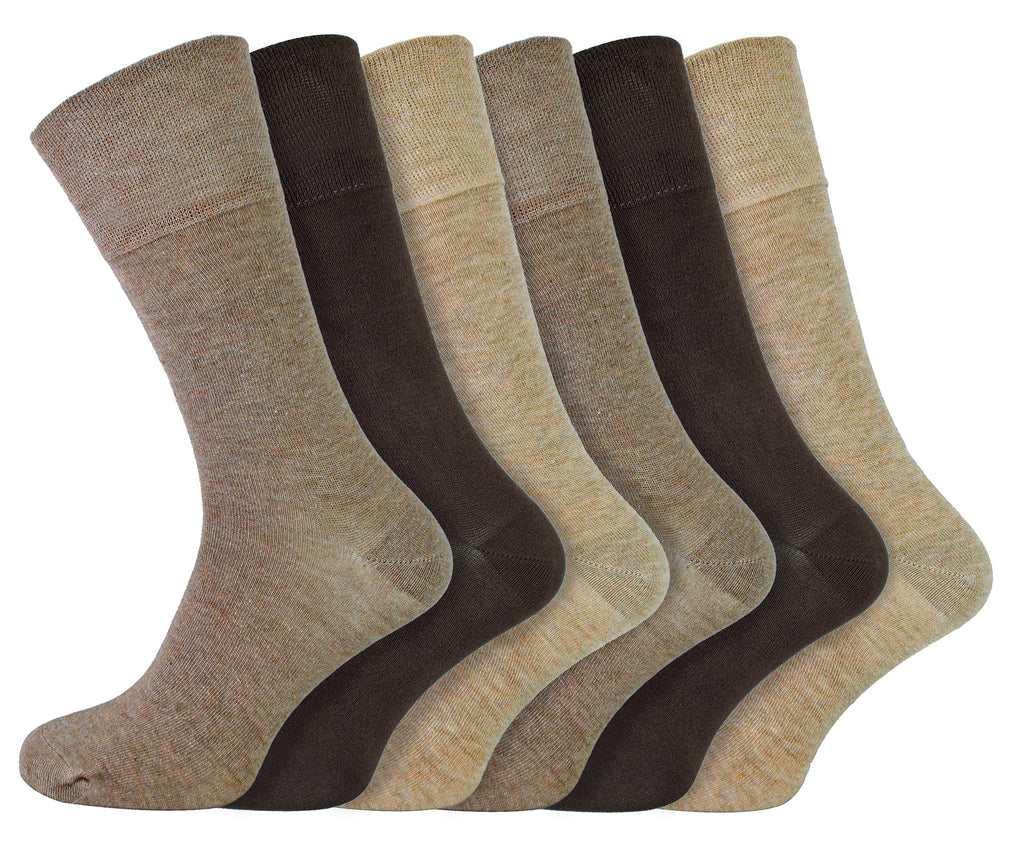 6 Pairs Men's IOMI FootNurse Gentle Grip Bamboo Diabetic Socks - Brown Mix