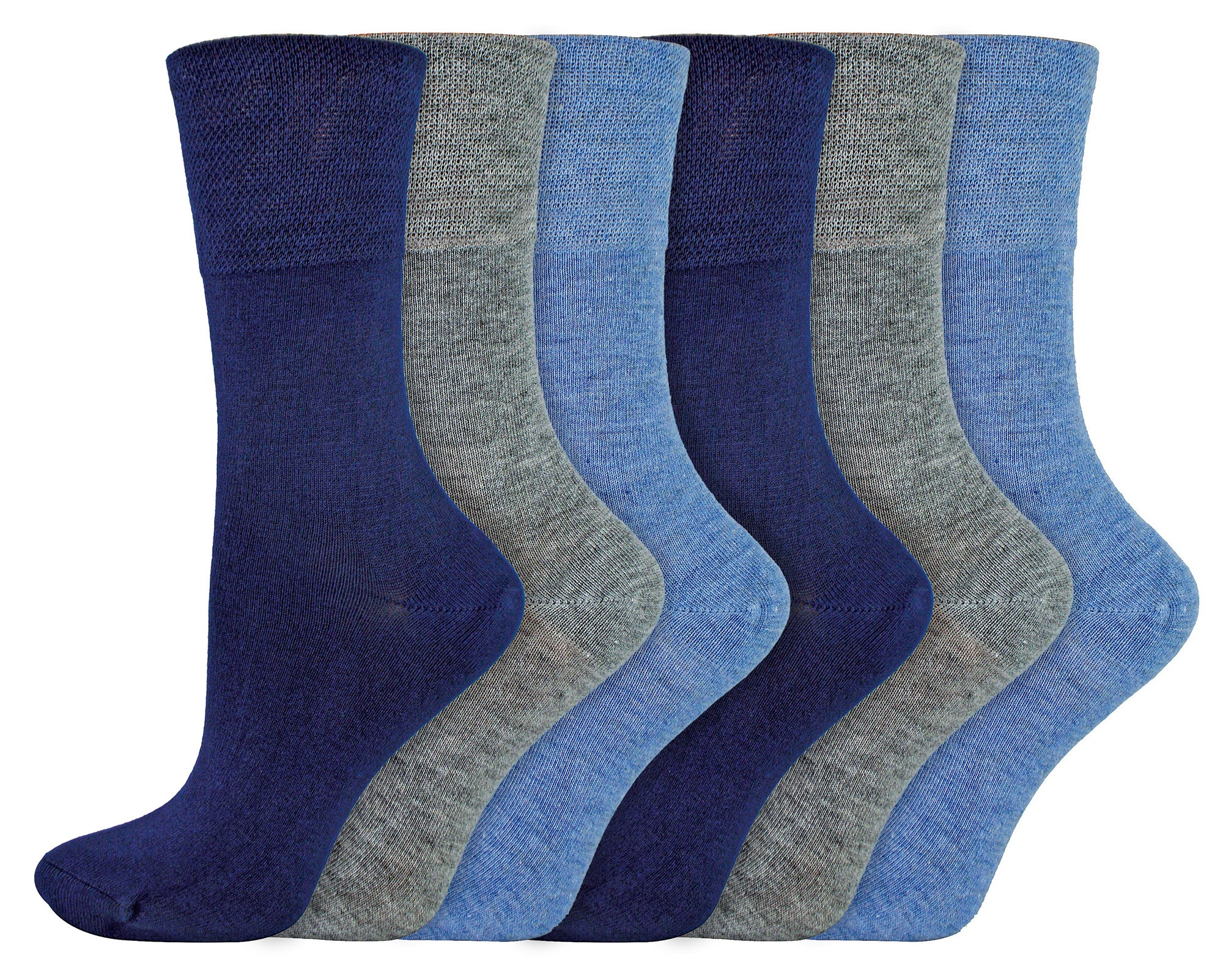 6 Pairs Ladies IOMI FootNurse Gentle Grip Bamboo Diabetic Socks Blue/Grey Mix
