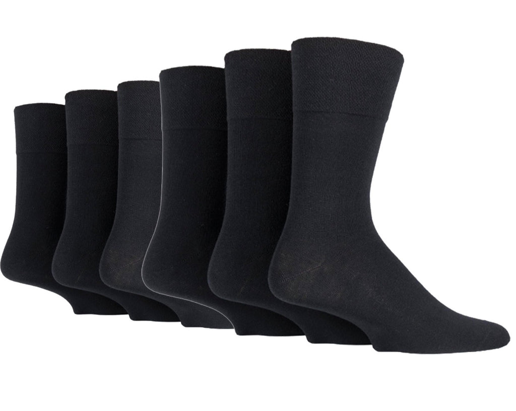 6 Pairs Men's BigFoot Gentle Grip Diabetic Socks Black