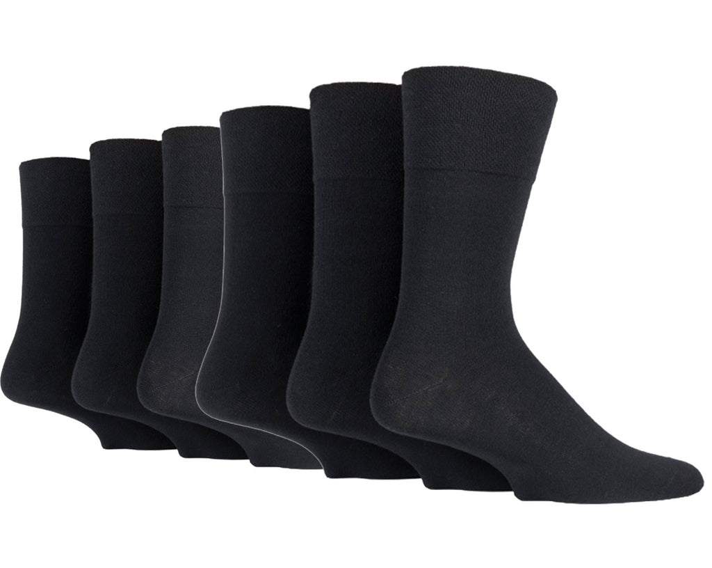 6 Pairs Men's Gentle Grip Diabetic Socks Black