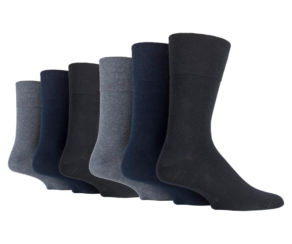6 Pairs Men's Gentle Grip Diabetic Socks Black/Navy/Grey