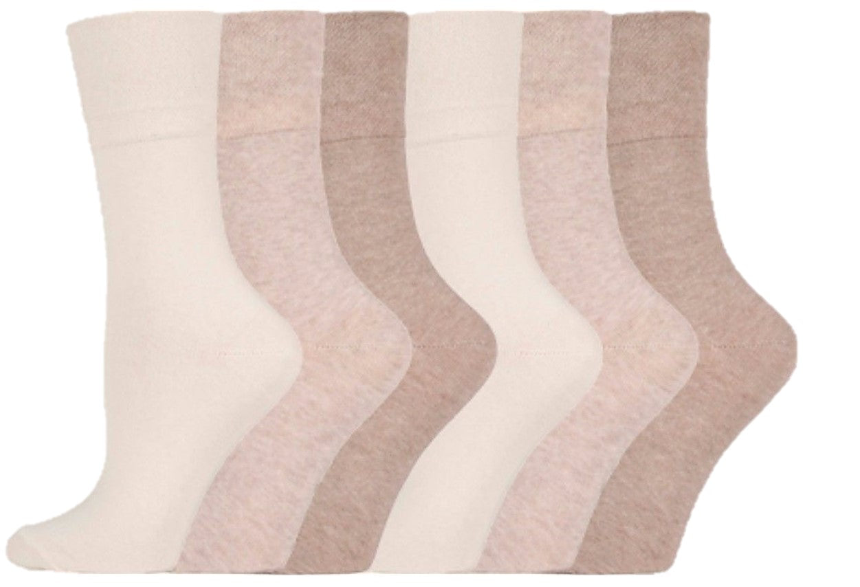 6 Pairs Ladies IOMI FootNurse Gentle Grip Bamboo Diabetic Socks - Natural Mix