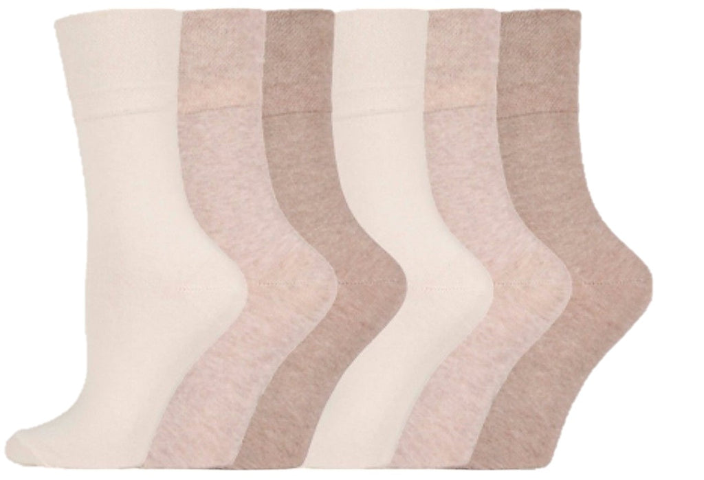 6 Pairs Ladies IOMI FootNurse Gentle Grip Bamboo Diabetic Socks Natural Mix