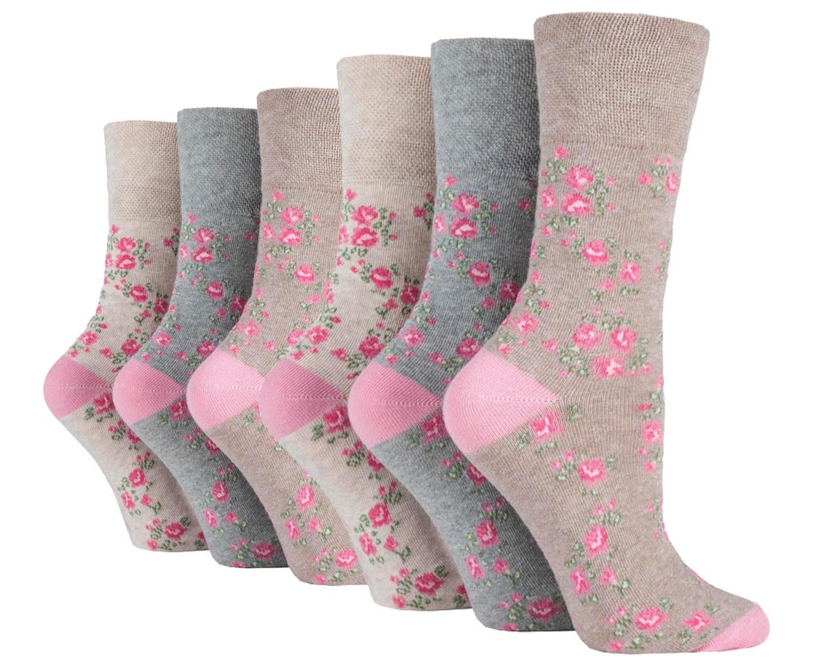 6 Pairs Men's Gentle Grip Cotton Socks - Vintage Rose