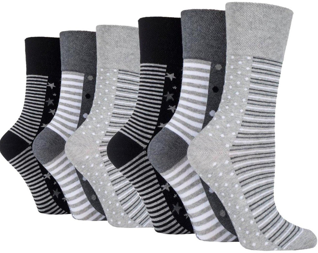 6 Pairs Men's Gentle Grip Cotton Socks Mono Spot Stripe