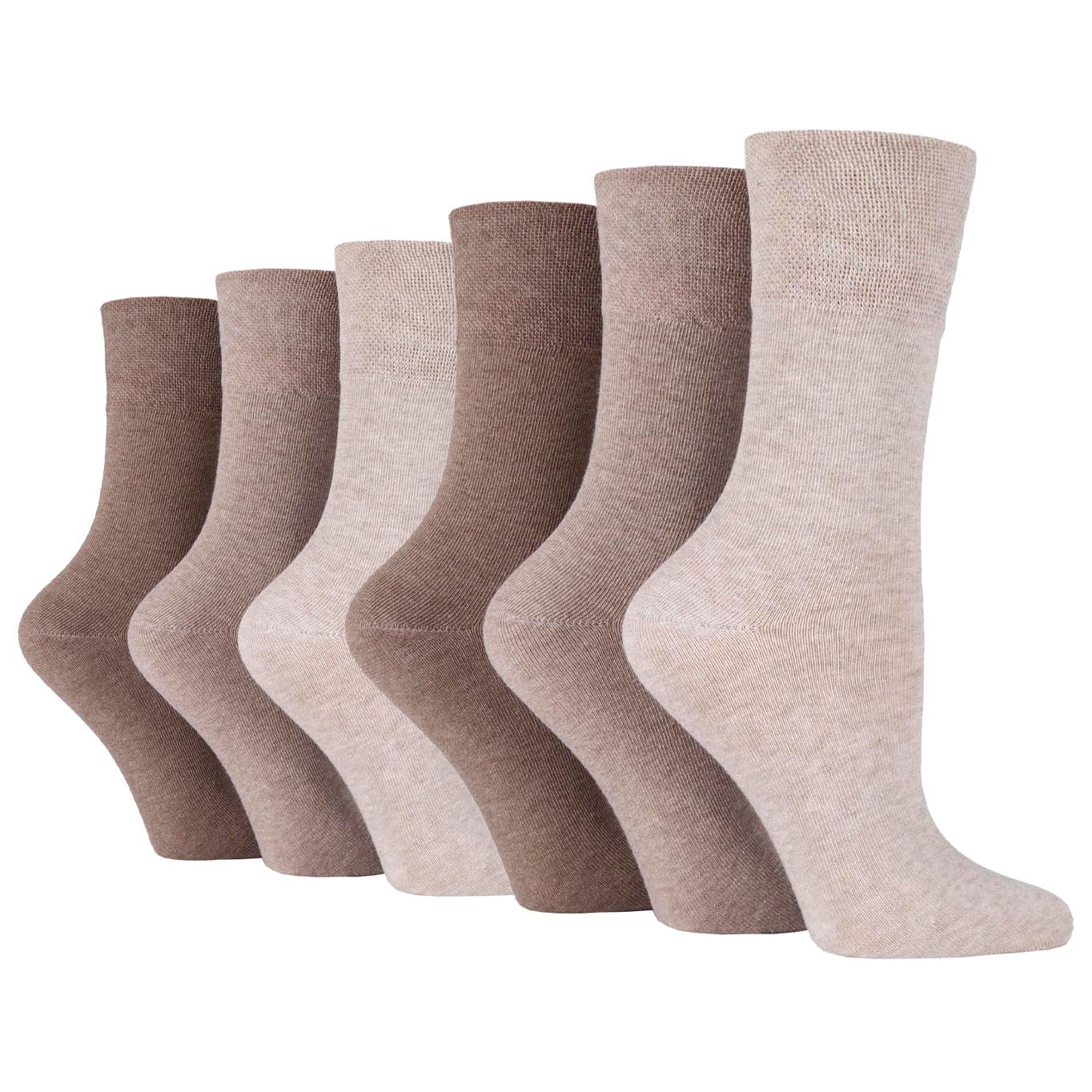 6 Pairs Ladies Gentle Grip Diabetic Socks Natural Plain