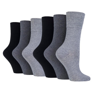 6 Pairs Ladies  Gentle Grip Diabetic Socks Black/Charcoal/Grey