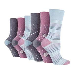 6 Pairs Ladies Gentle Grip Cotton Socks - Dainty Flower