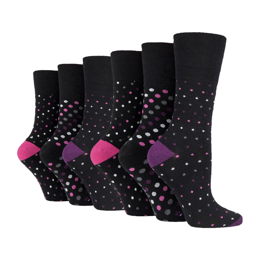6 Pairs Ladies Gentle Grip Cotton Socks Multi Dot
