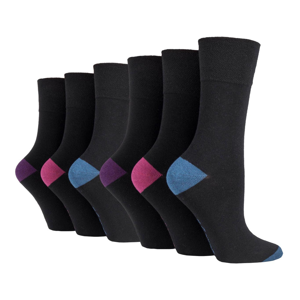 6 Pairs Ladies Gentle Grip Cotton Socks - Black