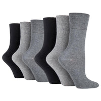 6 Pairs Ladies Plain Cotton Socks - Black/Charcoal/Grey