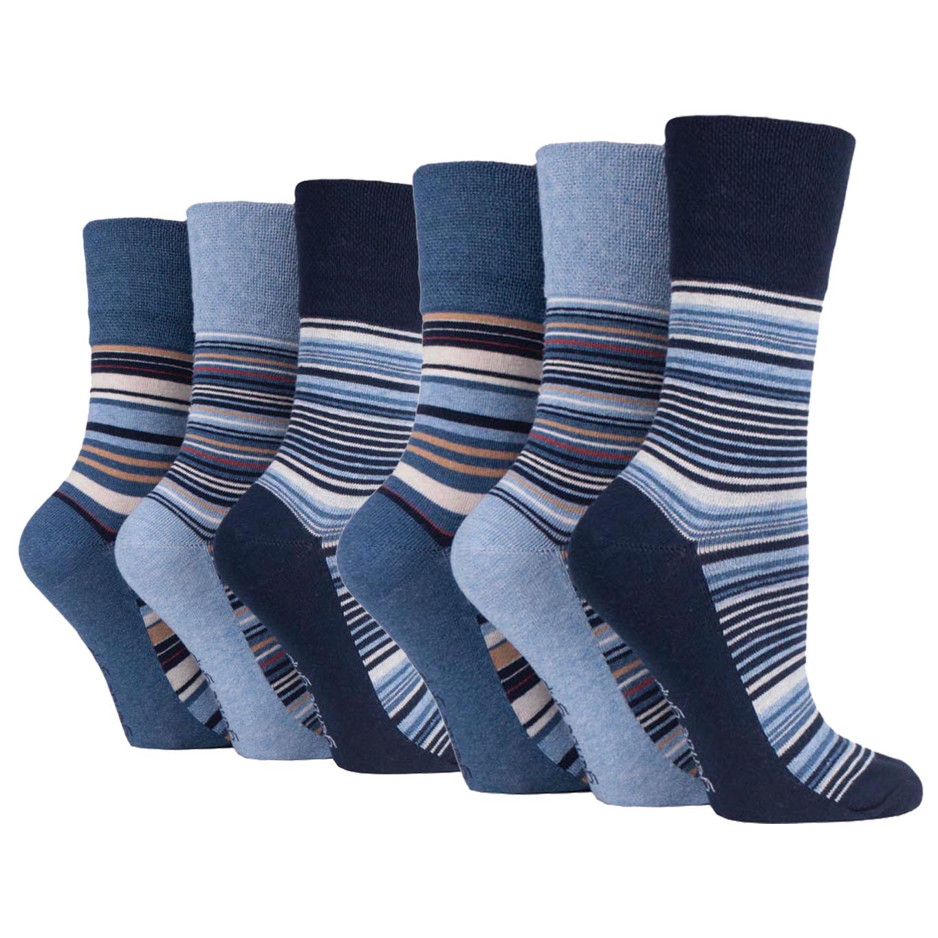 6 Pairs Ladies Gentle Grip Cotton Socks - Intellect Navy/Denim
